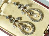 Antique pearl wedding earrings, pearl bridal earrings