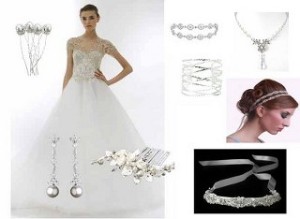 Pearl wedding earrings, bridal headbands