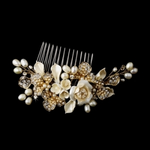 Gold floral roses wedding hair comb, bridal hair accessories