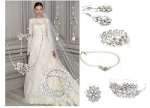 crystal bridal earrings, bracelets, headbands