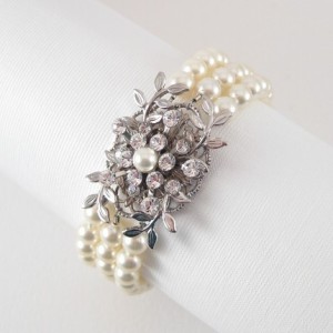 Pearl wedding bracelet, leaf bridal bracelets