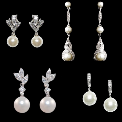 Art deco pearl wedding earrings