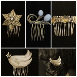 Gold vintage wedding hair combs, bridal hair accessories