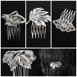silver vintage wedding hair combs, silver bridal hair accessories